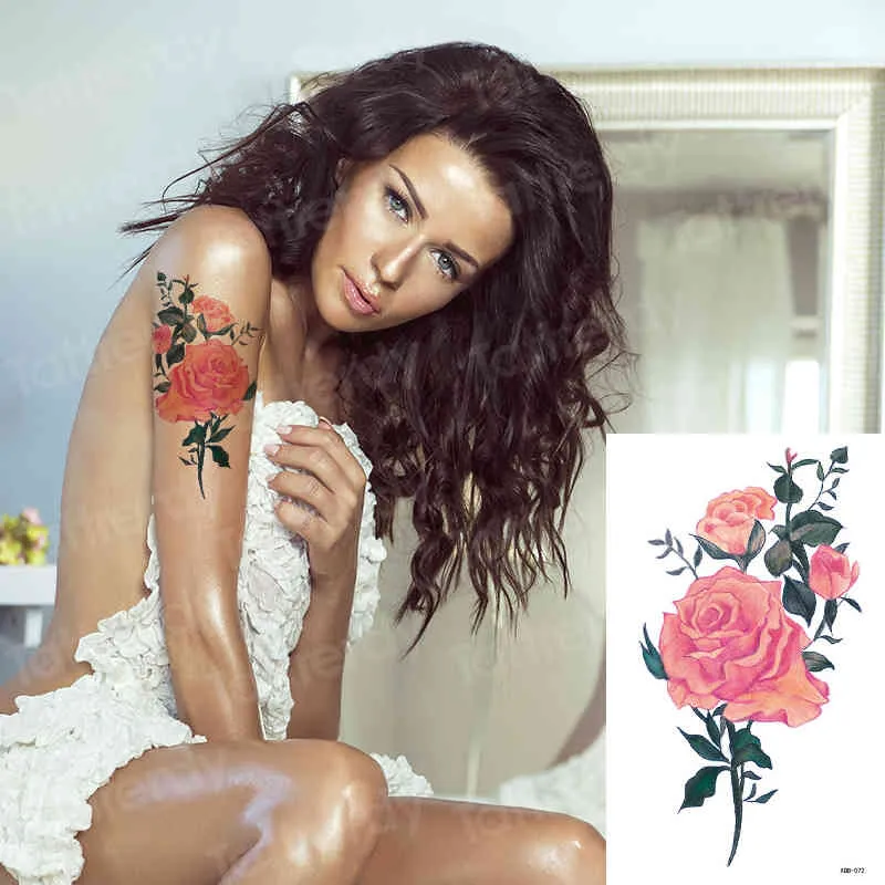 Bady Art Temporäre Mode-Tattoos, Rose, Blume, voller Arm, sexy Mädchen, Modell, wasserdicht, Aufkleber für Frauen, temporäre Tätowierung, Rosen