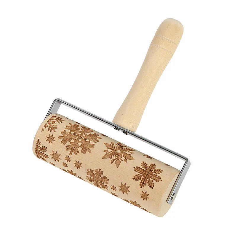 Christmas Embossing Wood Rolling Pin Embossing Cake Dough Roller DIY Kitchen Baking Tool for Household Baking Accessories 211008