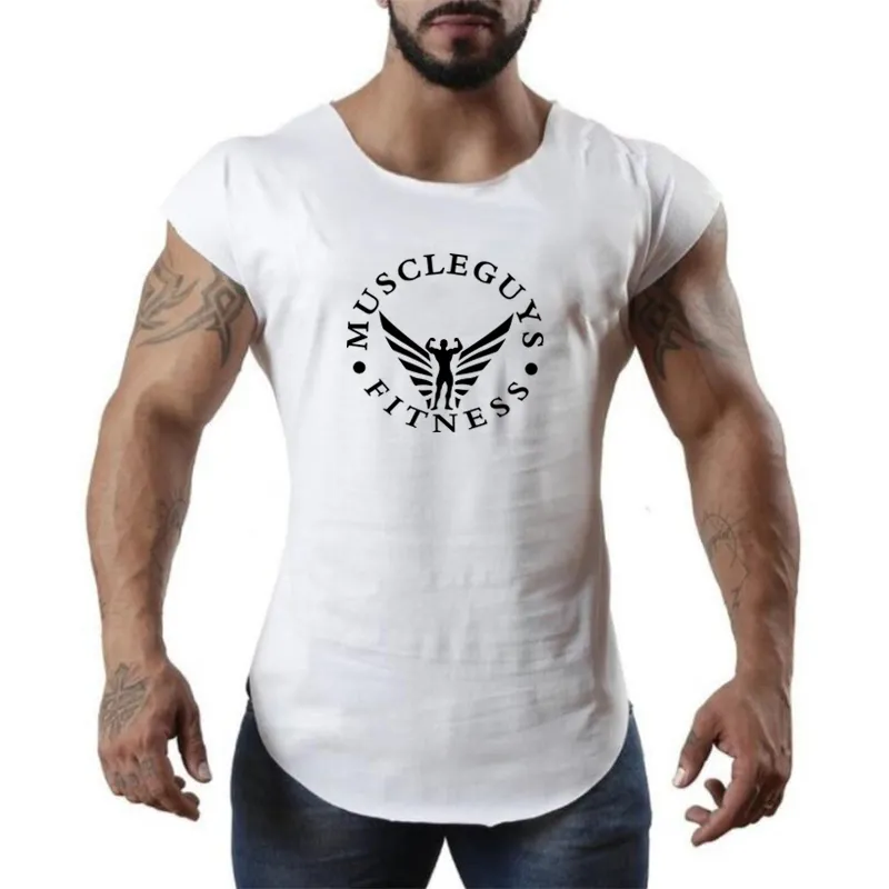 Mięśni faceci letnie kulturystyka fitness mężczyzna krótki rękaw koszulka siłownia koszula męska slim fit rajstopy marki fitness t shirt topy 210421