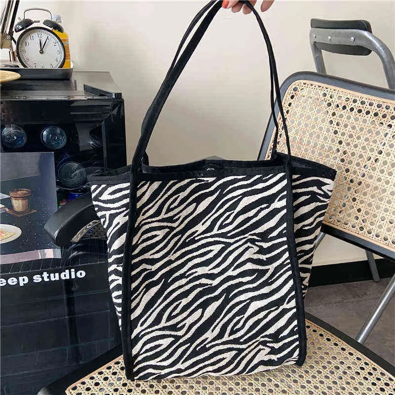 Shopping Bags Vintage Luxury Handbags Women Bags Designer Casual Tote Bag Leopard&Zebra&Houndstooth Shoulder Bag Big Shopper Bag Women Bolsa 220310