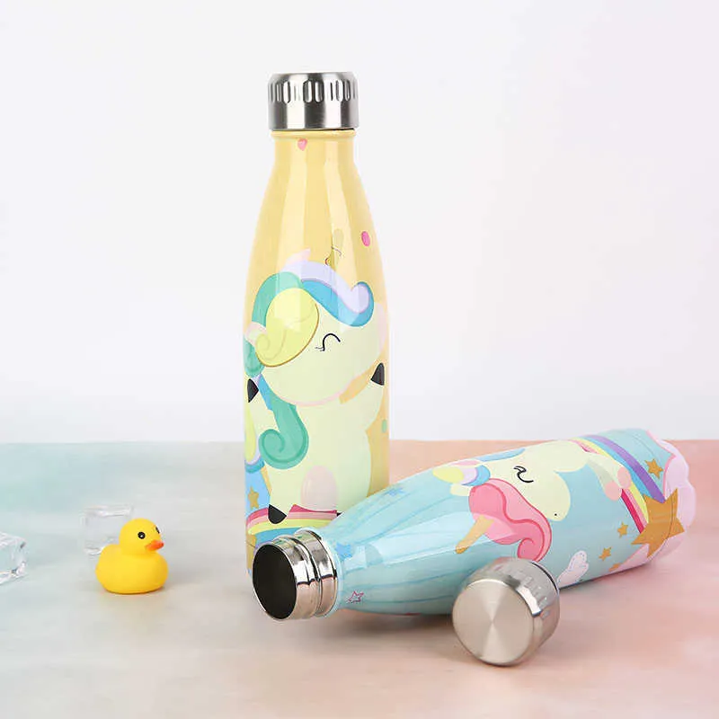 Custom Cartoon Unicorn Leuke Waterfles Thermosfles Roestvrij staal Houd Koud Cola Sport Drinkfles voor Reizen 211013