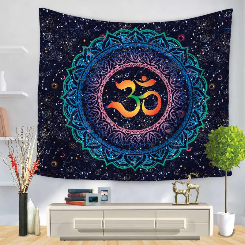 Sun God Tapisserie psychédélique Mandala Tenture murale élégante Boho Hippie Tapisseries Nordic Home Decor 210609