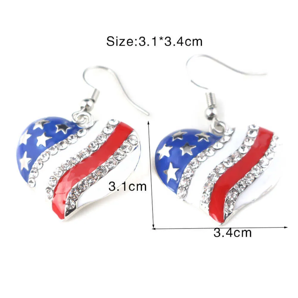 Chic drapeau américain coeur étoile en forme de strass oreille crochet boucles d'oreilles femmes bijoux nouveau chaud Q0709