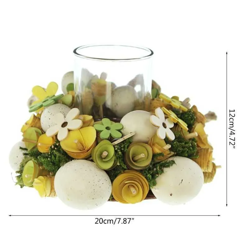 Easter jajko żetony drewniane kwiat konopie linowy wieniec podstawowy świecznik uchwyt z szklaną kubek kreatywny handmade candlestick home decor 210722