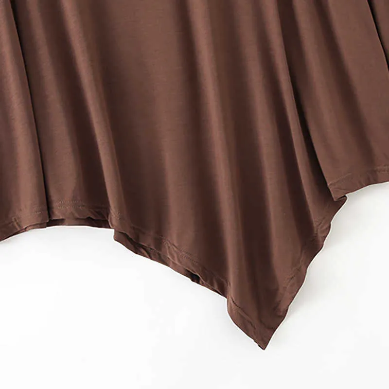 Dorywczo luźne modalne jesień damska bluzka jednolity kolor z długim rękawem o-neck nieregularne pani bluzki W790 210526
