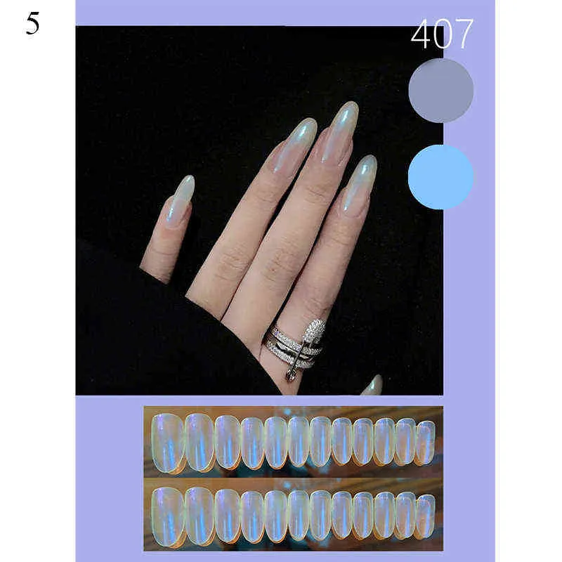 Faux ongles 24 pièces/ensemble violet clair Aurora Stiletto ongles conseils faux ongles mode durable faux portable couverture complète ongles finis 220225