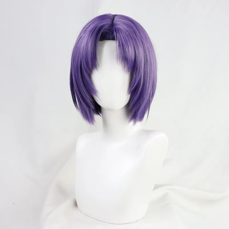 Perruques Murr courtes Bob violet vrai cuir chevelu sur la tête supérieure cheveux synthétiques Cosplay Costume perruques jeu de rôle + bonnet de perruque