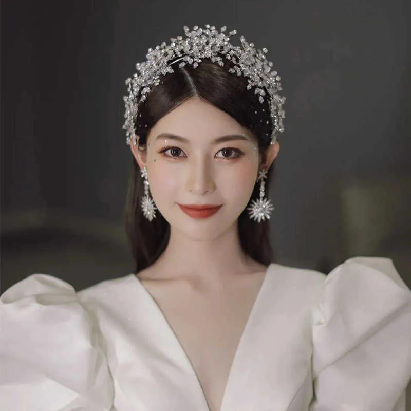 Neve Rainha Luxo Zircão Brilhante Noiva De Casamento Definir Brincos De Cocar Pérola Coroa Coroa Do Coroa Tiara Style Estilo Coreano Fashion H1022