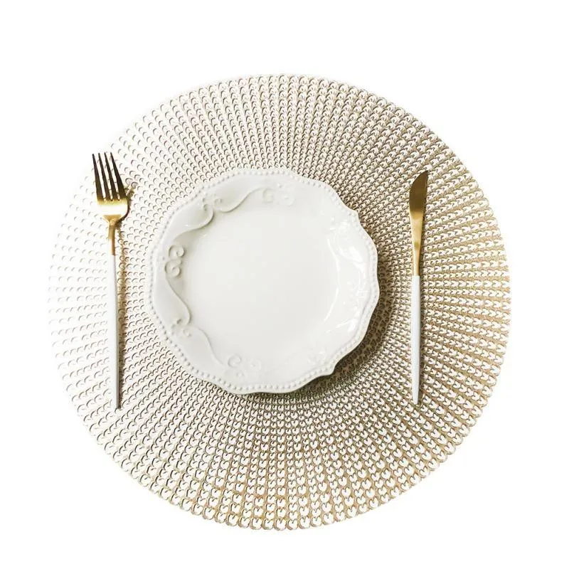 Goud Zilverachtige Ronde Placemats Keuken PVC Geïsoleerde Matten Voor Eettafels Onderzetters Koffiekopje Pad Thuis Restaurant Decor Pa2326