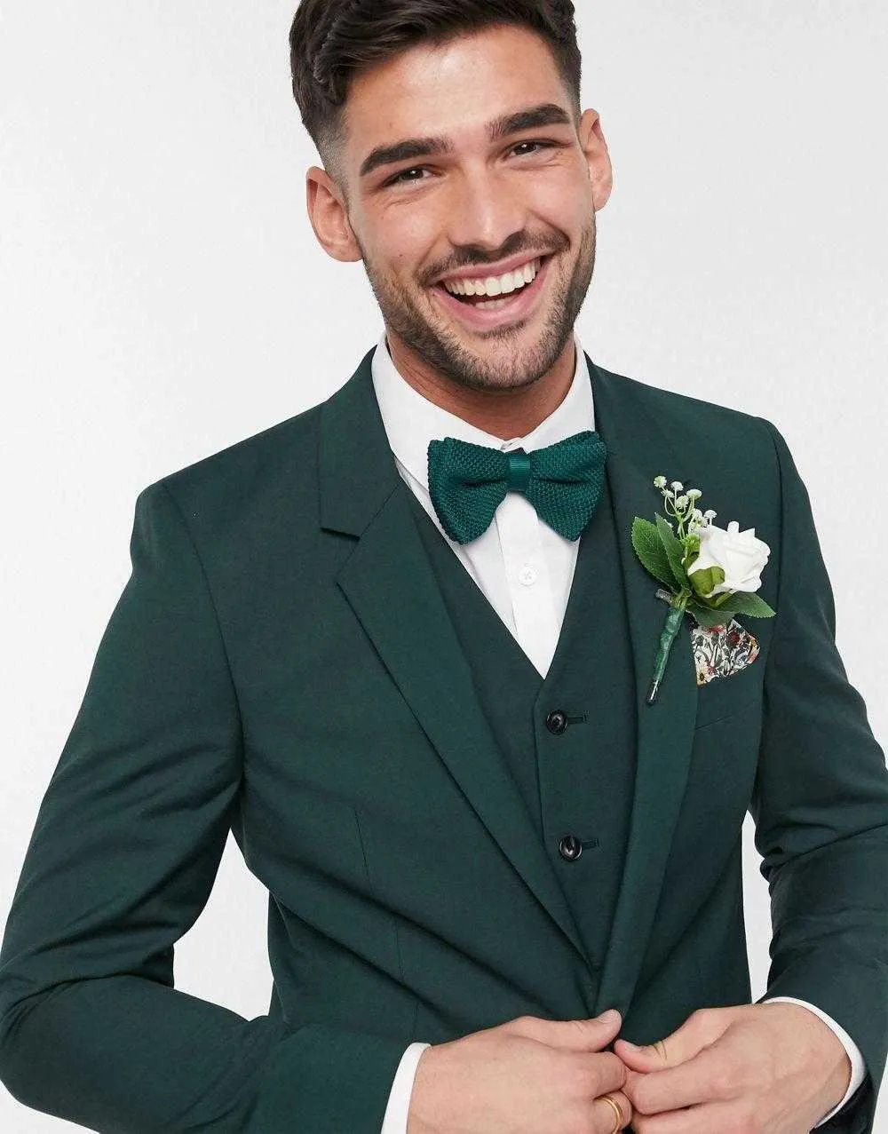 2021 Custom Made Two Button Dark Green Groom Tuxedos Groomsmen Best Man Suits Men's Wedding Blazer Suits Jacket+Pants+Vest X0909