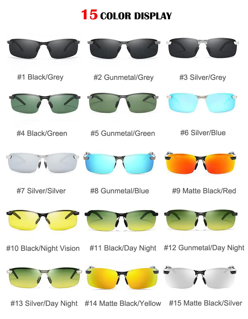 Fyrkantiga män polariserade solglasögon 66mm natt Vision Eyewear Designer Day and Night Lens Shades UV400 Mans solglasögon med case319r
