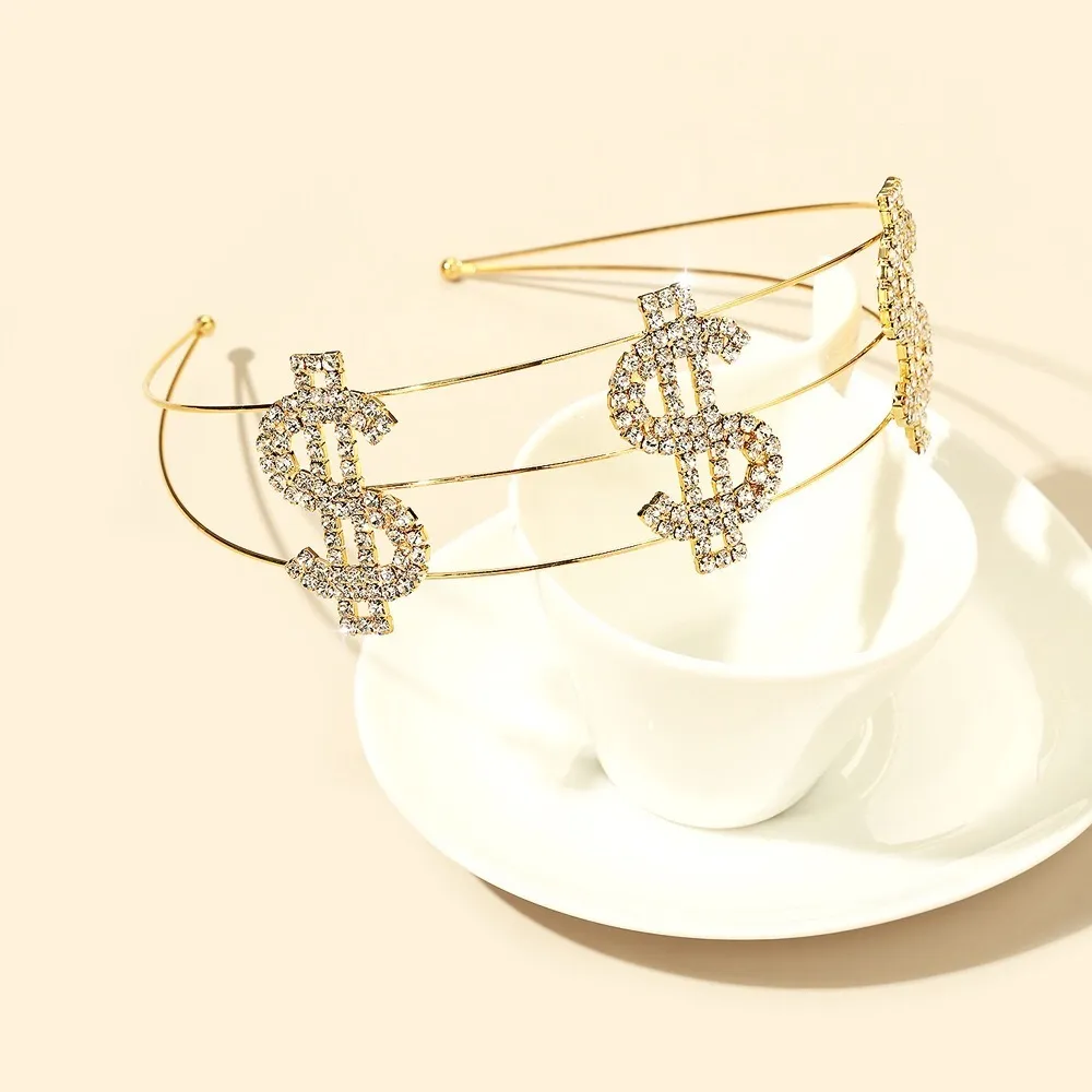 modebrev dollar signcoin strass tillbehör pannband på huvudet hårband tiara för kvinnor smycken klipp hår1655781