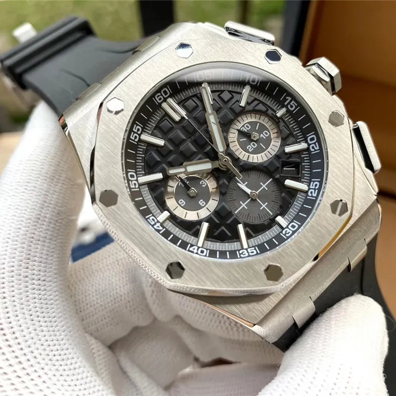 Heren luxe horloge quartz uurwerk Horloges roestvrij staal 46 mm lichtgevend waterdicht polshorloge met rubberen riem216b