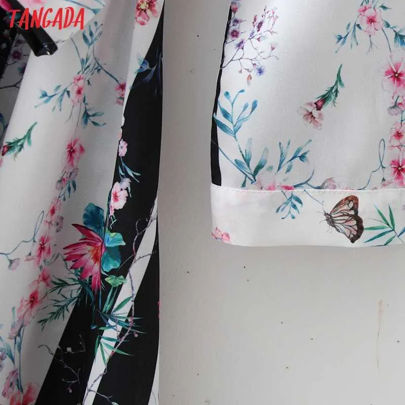 Tangada Mode Femmes Fleurs Imprimer Chemise Robe avec Slash Vintage Manches Longues Bureau Dames Robe Midi 1D268 210609