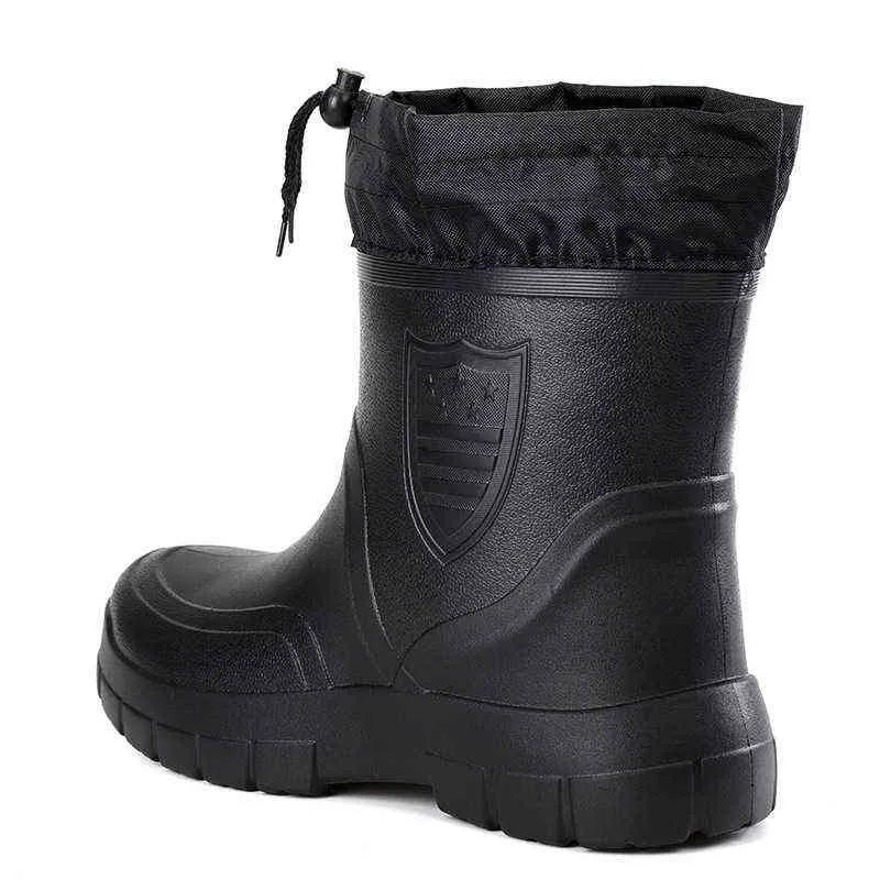 Heren Regenlaarzen Pluche Warm Work Waterdichte Vissen Mannen Wellies Winter Outdoor Volwassen Volwassen 211216