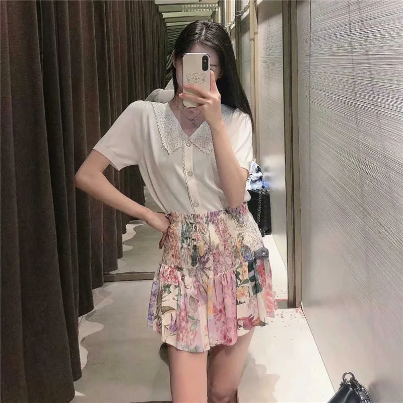 Floral Print Hoge Taille Korte Dames Casual CottageCore Elastische Verstelbare Trekkoorden Zomer Vrouw Shorts 210719