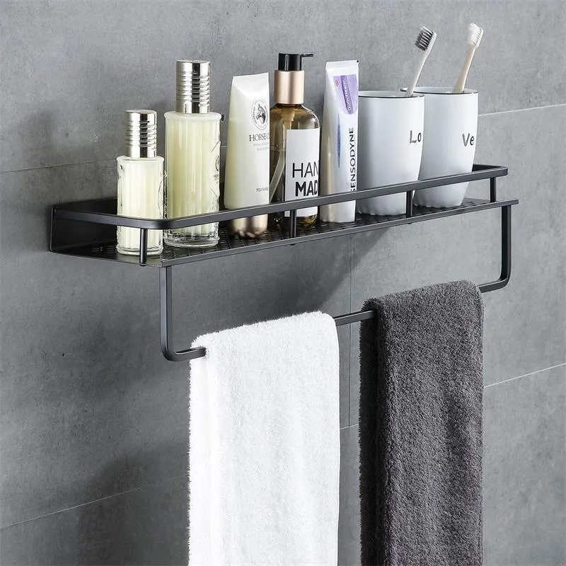 Badkamer planken aluminium badkamer plank organisator wandgemonteerde shampoo kruiden douche opslag rack houder badkamer accessoires 210331