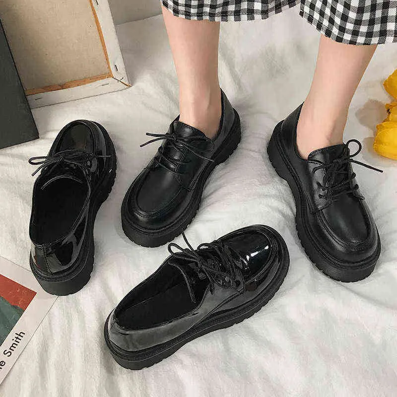 ドレスシューズChaussuresàlacetsja Cuir Verni注ぐFemmesSouliersàSemelleÉpaisseスタイルLolita Souliers Oxford Noirs注入口9110N 220309