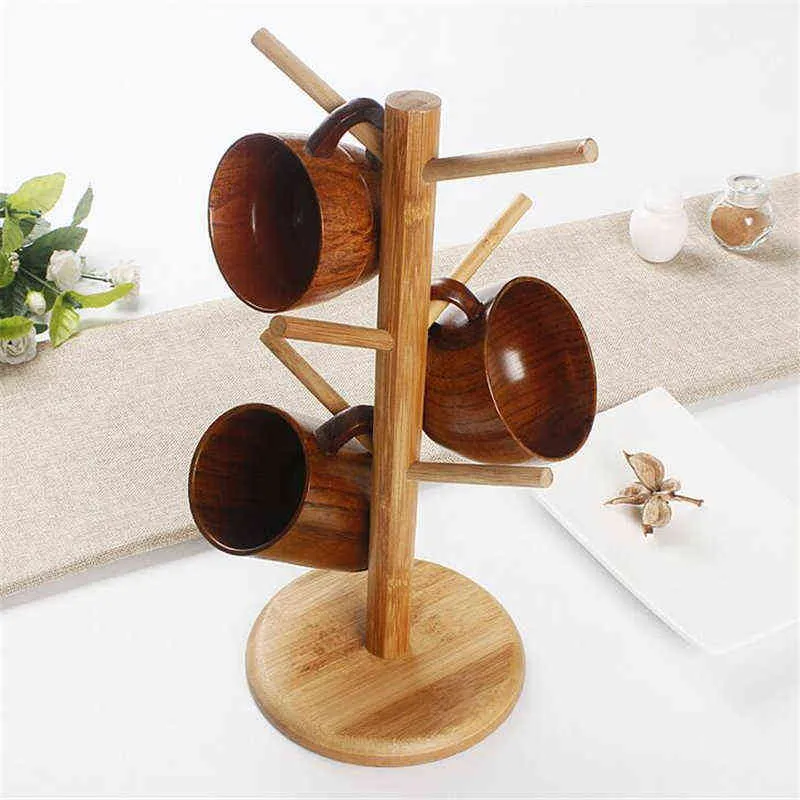 portaoggetti in legno a forma di albero caffè tazza da tè stand casa cucina tazza appeso espositore mensola bicchieri con 6 ganci 211102