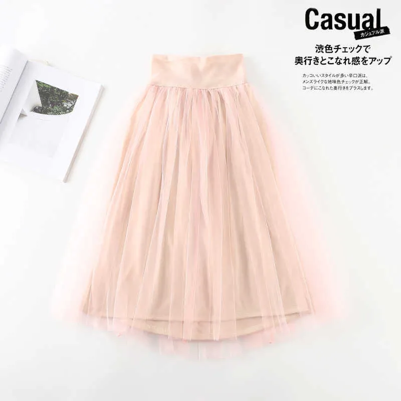 WOMENGAGA Spring Summer Mesh Lace Yarn Pink Ball Gown Skirt Bandage Court Girl Heart Net Skirts Sweet NS75 210603