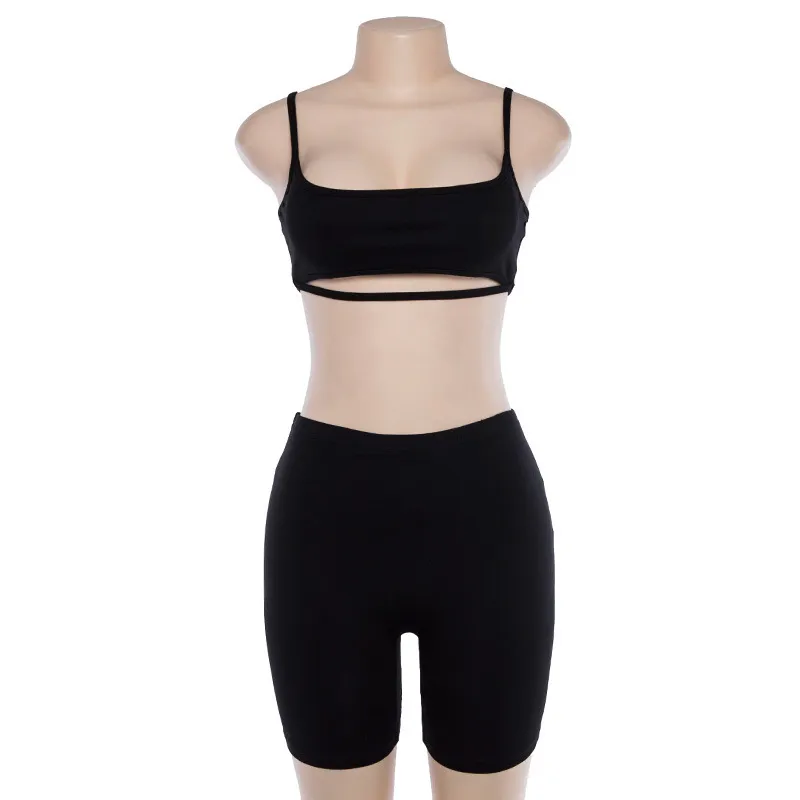 Anjamanor Sexy Casual 2 Stuk Set Crop Top Shorts Matching Sets Woman Club Outfit Bodycon Trainingspak Sweat Suits Dropshipping X0428
