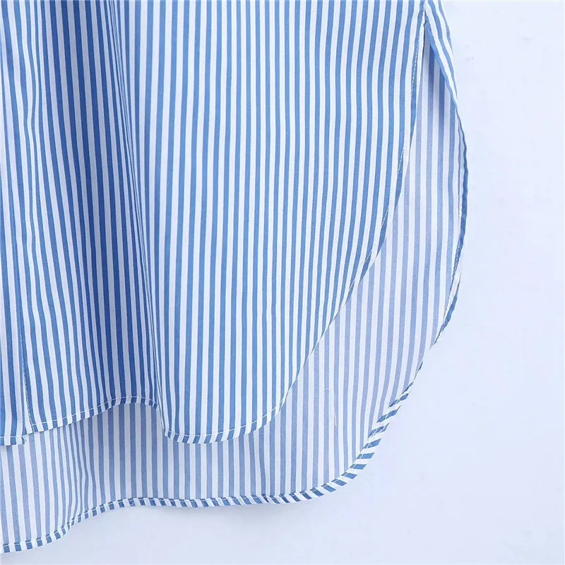 Vårklänning Blå Striped Stora Skjorta Kvinna Knapp Upp Långa Es Kvinnor Casual Pocket Dames ES 210519