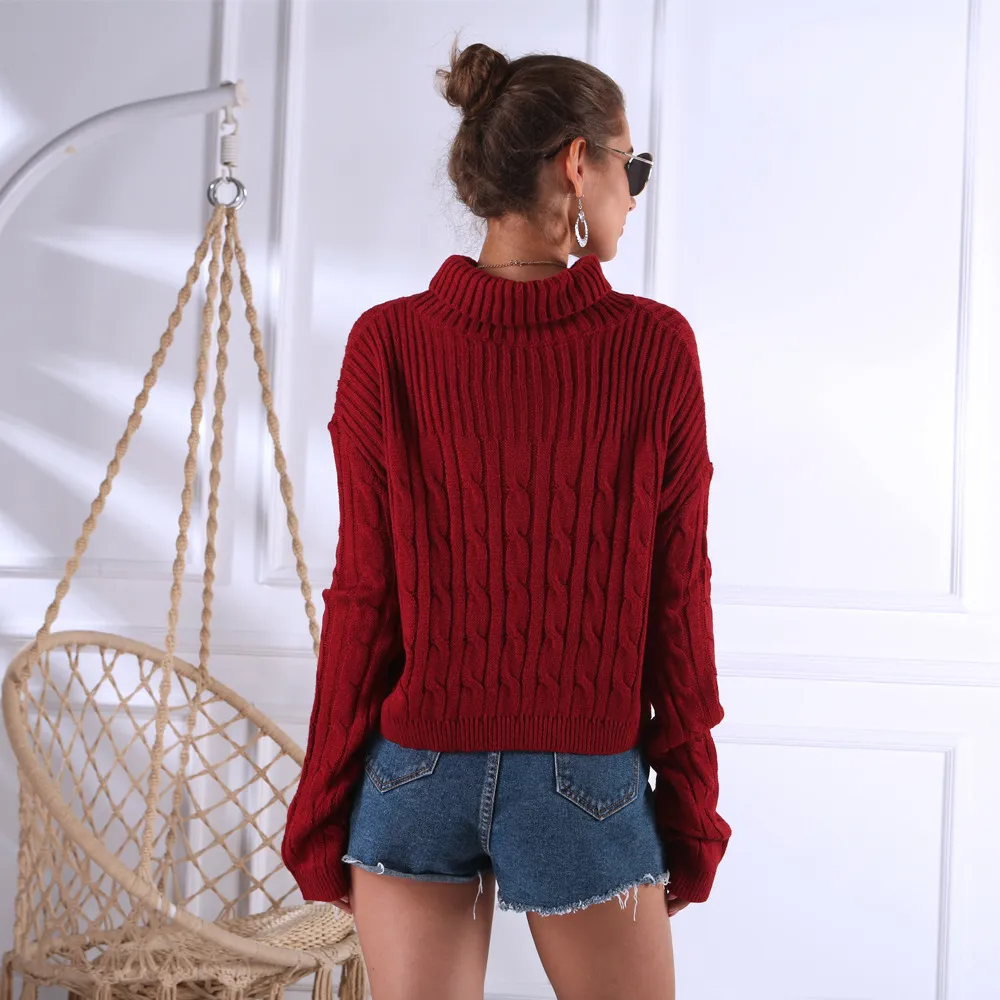 Foridol turtleneck knitted sweater pullover casual oversized cropped sweater jumper autumn winter red long sleeve sweater 210415