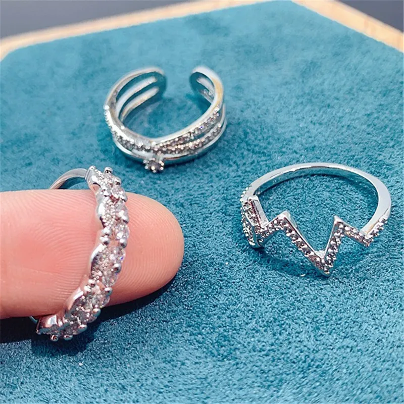 Anel de casamento feminino com zircônia, requintado, imitação geométrica, pedra preciosa, anéis femininos, diamante, prata, joias de noivado, acessórios 219u