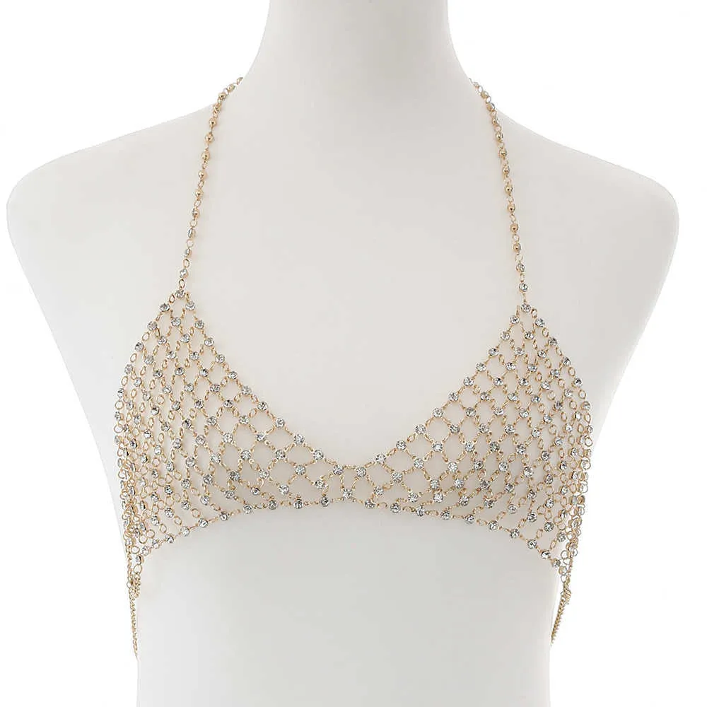 Catena il corpo sexy con reggiseno di strass Petto di gioielli di lusso in cristallo ornamenti Decorazione gioielli da donna