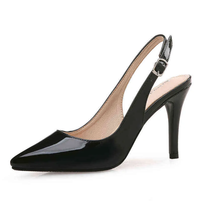 Klänningskor Japanerade läder Slingback Skor Kvinnor Högklackat Sandaler Cut-out Pumps Lady Dress Stiletto Heels Kvinna Bröllop Skor Storlek 34-45 220315