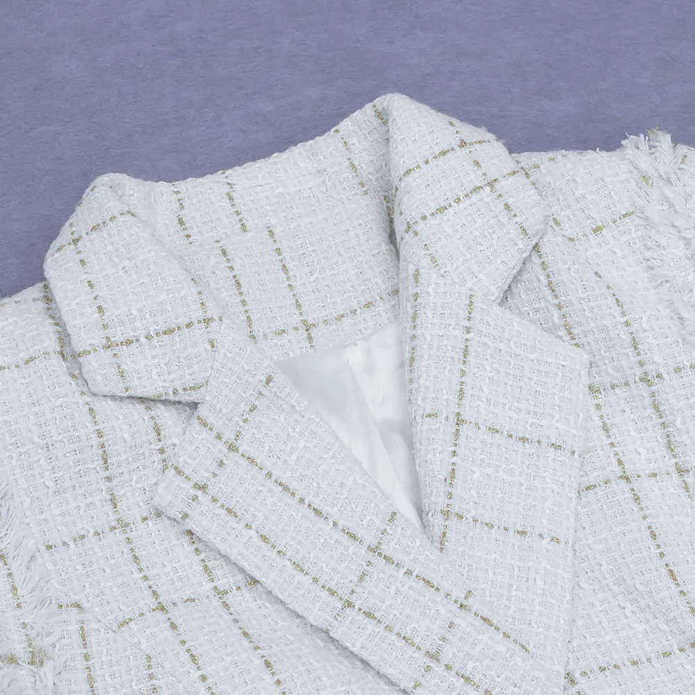Femmes piste mode Sexy à manches longues Double boutonnage hiver célébrité blanc Blazer manteau Designer Outwear veste 210527