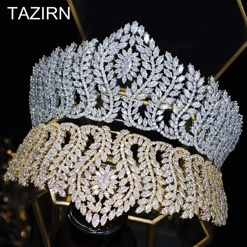 Stora tiaras zircon kronor brud bröllop headwear kvinnor hår tillbehör bruddiadem för pagant parti cz huvud smycken drottning x0625