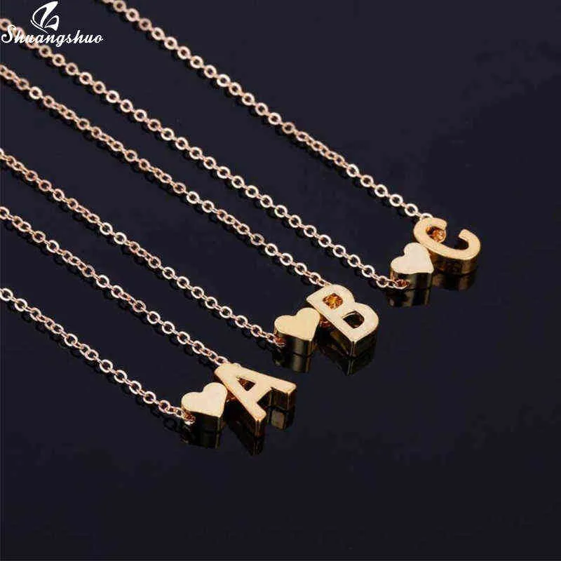 Shuangshuo Tiny Initial S Cute Mini Heart Choker Necklace Chain Love Letter Pendant Women Simple Holiday Collier Girlfriend Gift G324n