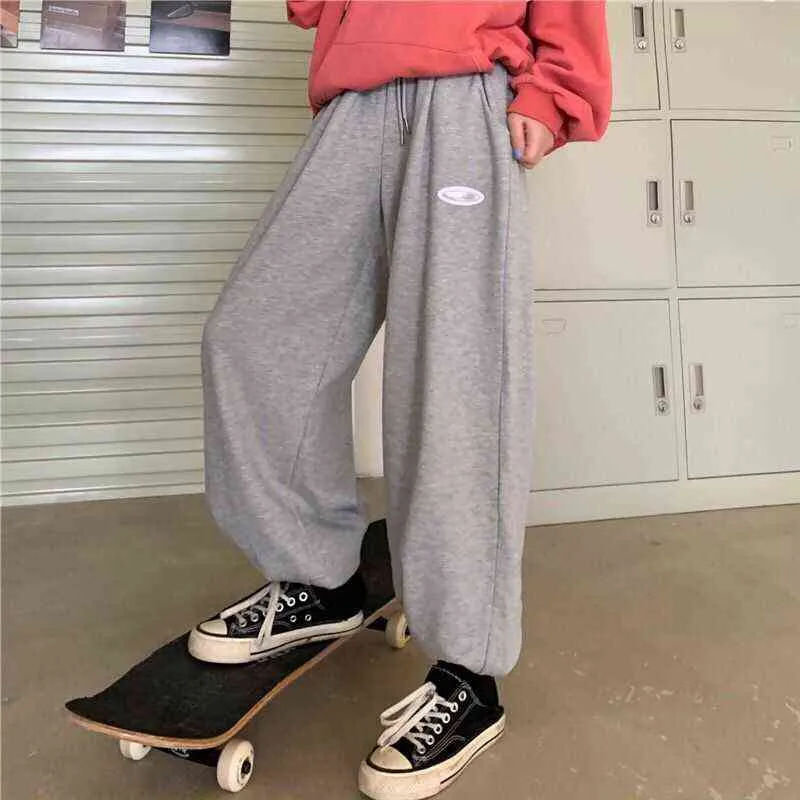 HOUZHOU large jambe rose pantalon été Hip Hop Streetwear surdimensionné sport mode coréenne Joggers femmes lâche taille haute pantalons de survêtement 211112