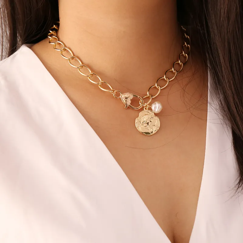 17km vintage halsband för kvinnor mode multi-lager skal knut pearl kedja halsband 2021 mynt kors choker smycken
