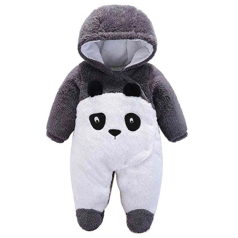 Baby vinter romer varm flanell plysch jumpsuit tjejer pojkar söta panda djur födda pyjamas kläder overalls barn rompers 211229