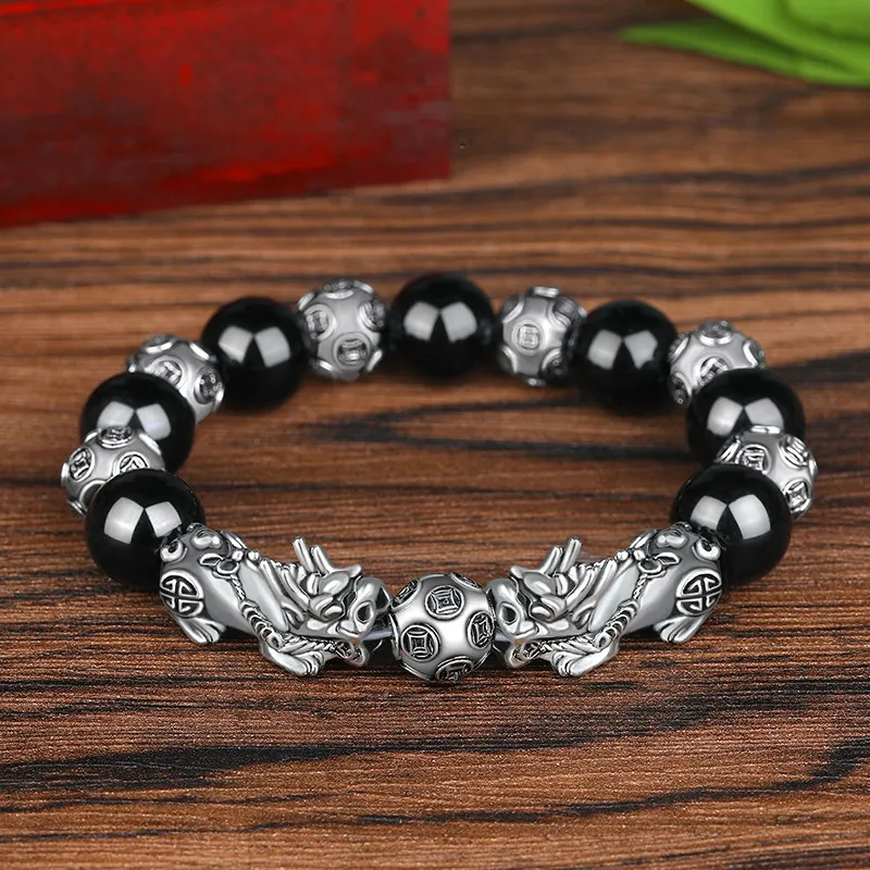 Fashion entière Feng Shui Perles en pierre brins Bracelet Men Femmes Unisexe Pi Xiu Obsidian Wristband Gold Wealth297n