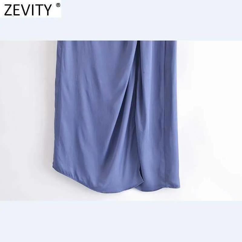 Zevity Women Fashion Solid Color Knotted High Split Casual Slim A Line Skirt Faldas Mujer Ladies Chic Back Zipper Kjolar QUN745 210621