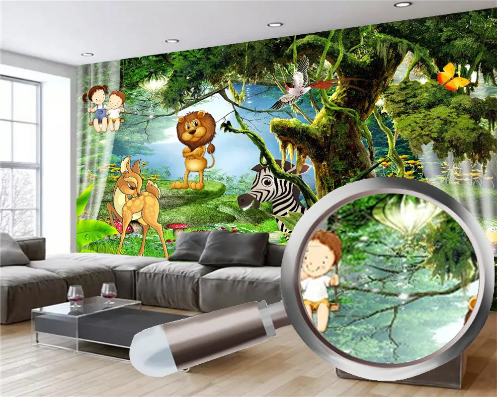 Papier peint 3d pour chambre à coucher, forêt fantastique, dessin animé esthétique, Animal, fond de chambre d'enfant, décoration de maison, peinture M221R