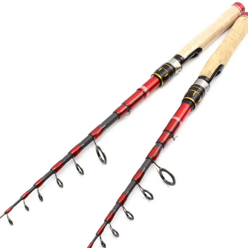 1.6m 1.8m 2.1m 2.4m 2.7m lure rod Carbon Fishing Rod Telescopic wooden handle Spinning Travel Tackle 211123