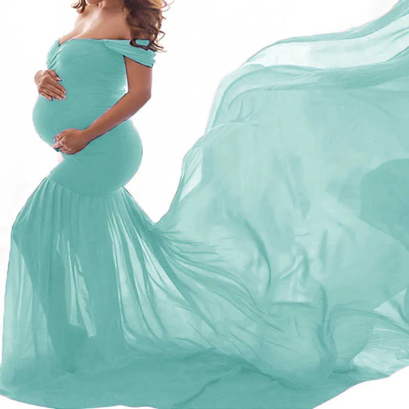 نساء الأمومة لباس فوتوغرافي فوتوغرافي فستان مثير ملابس للنساء الحوامل قبالة الكتف بدون حمالات.
