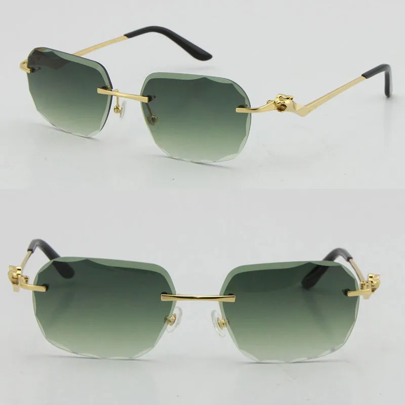 2021 Randlose Mode Leopard Serie Gold 18K Sonnenbrille Metall Autobrille Hochwertiger Designer UV400 3 0 Dicke Rahmenlos 255V