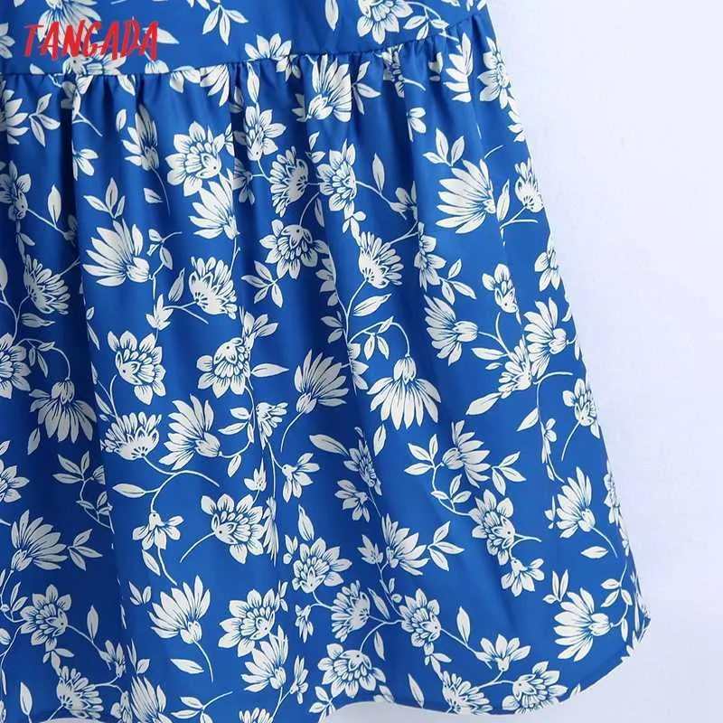 Tangada verano moda mujer azul flores estampado vestido sin mangas espalda descubierta mujer Casual vestido largo CE237 210609