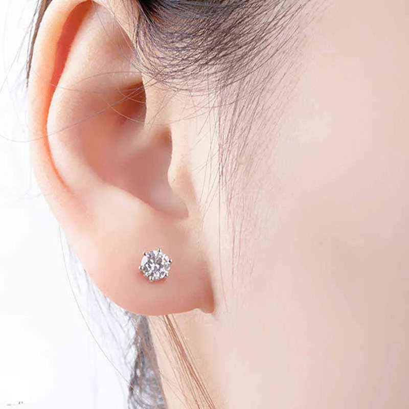 AEAW 0.5ct 1ctw boucles d'oreilles en pierres précieuses pour femmes solide 925 en argent Sterling D couleur Solitaire bijoux fins 220125