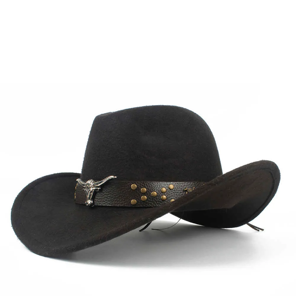Steampunk çocuk çocuk yün boşluk batı kovboy şapka erkek kız outblack sombrero hombre caz kapağı boyutu 5254 q08053442470
