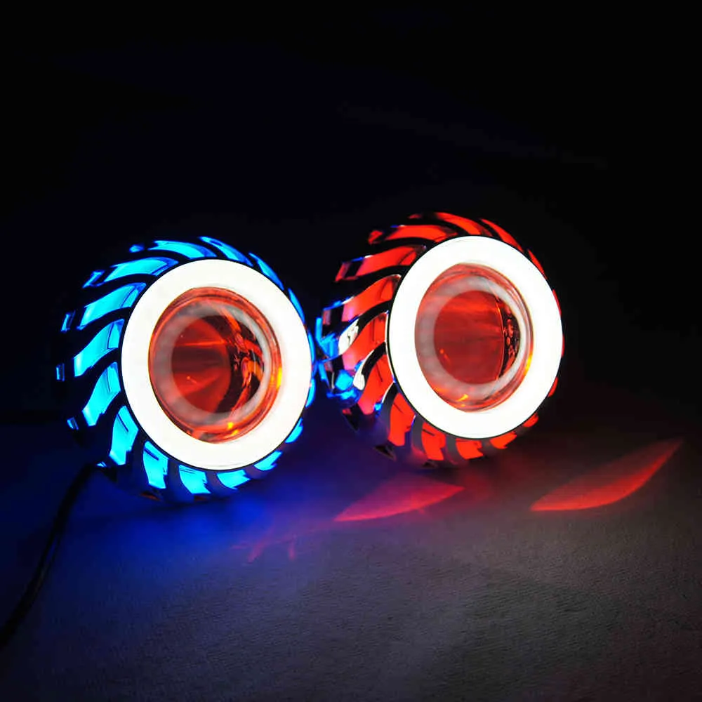 Motosiklet Far Motosiklet 1000LM Moto Spot LED Projektör Lens Çift Halo Melek Şeytan Göz Motocicleta Lambaları