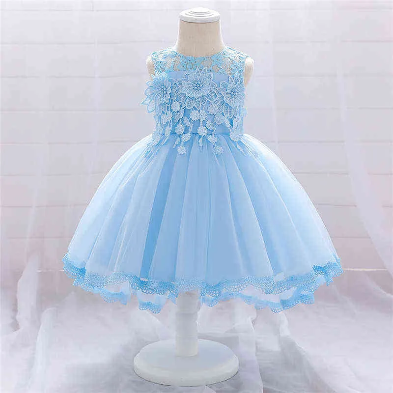 Infant Baby Girls Flower Dresses Christening Gowns Newborn Baby Baptism Clothes Princess Lace Trailing 1st Year Birthday Dress G1129