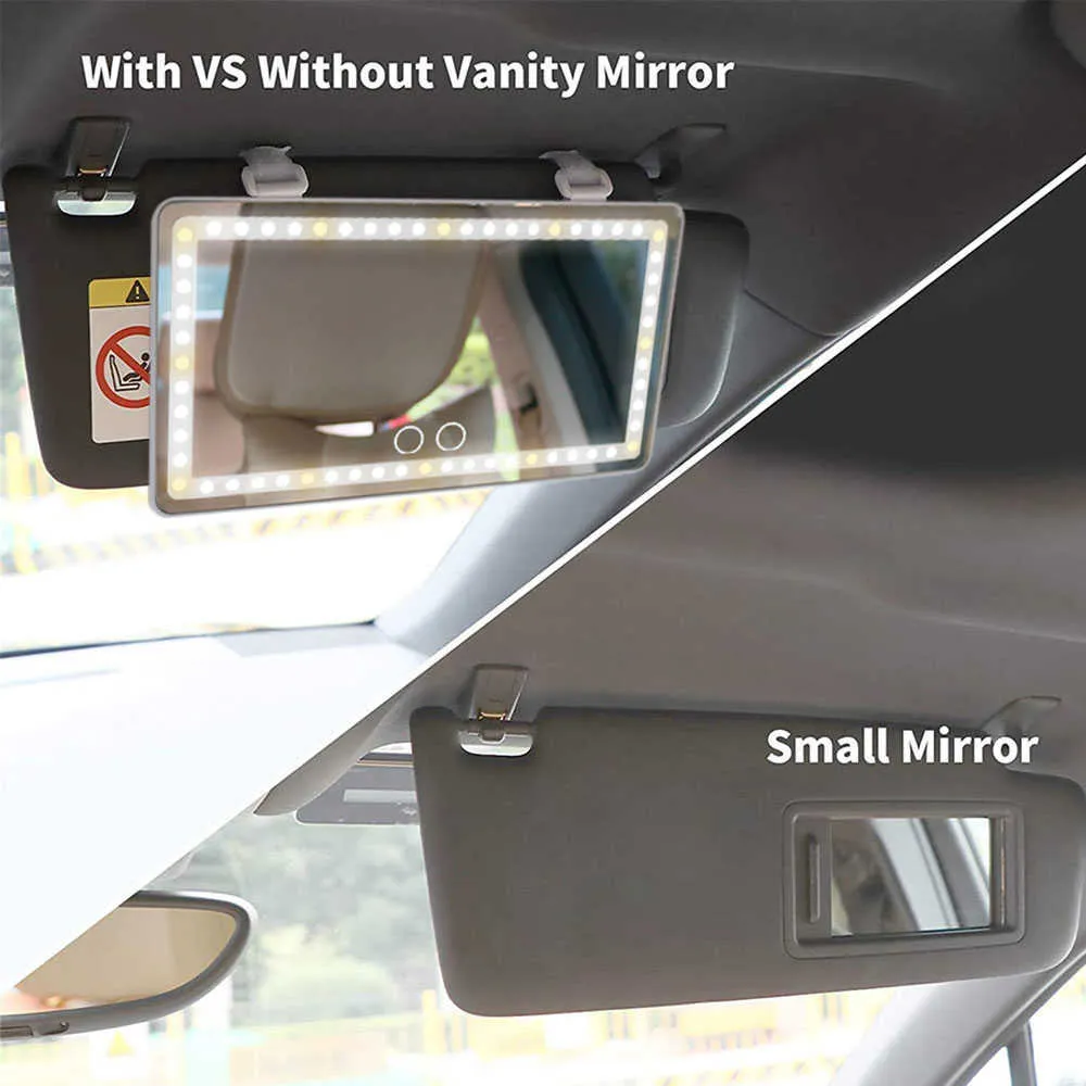 Espelho de maquiagem interior de carro com luz de luz de luz LED Auto HD espelhos cosméticos