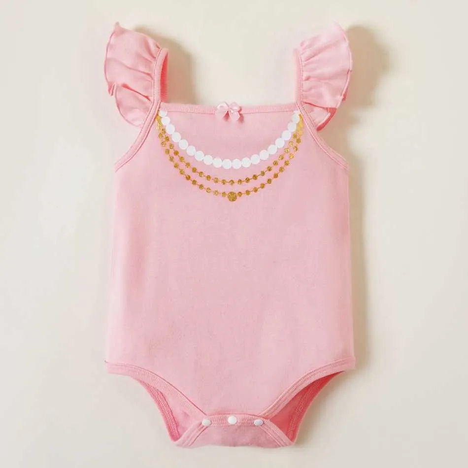 Arrivo 3 pezzi Baby Girl All-cotone Lettera Love Allover Tute arruffate 0-24M Vestiti pagliaccetto in cotone 210528