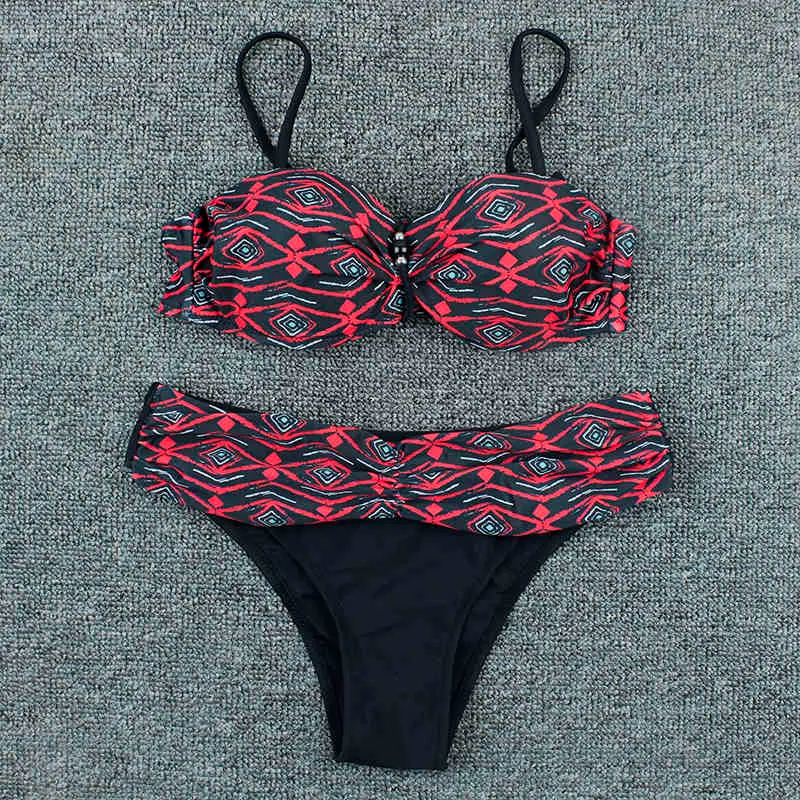 Badkläder 2021 Ny baddräkt Push Up Bikini Two -Piece Floral Print Bikinis Set Swimming For Suit Women Plus Size Summer 210319